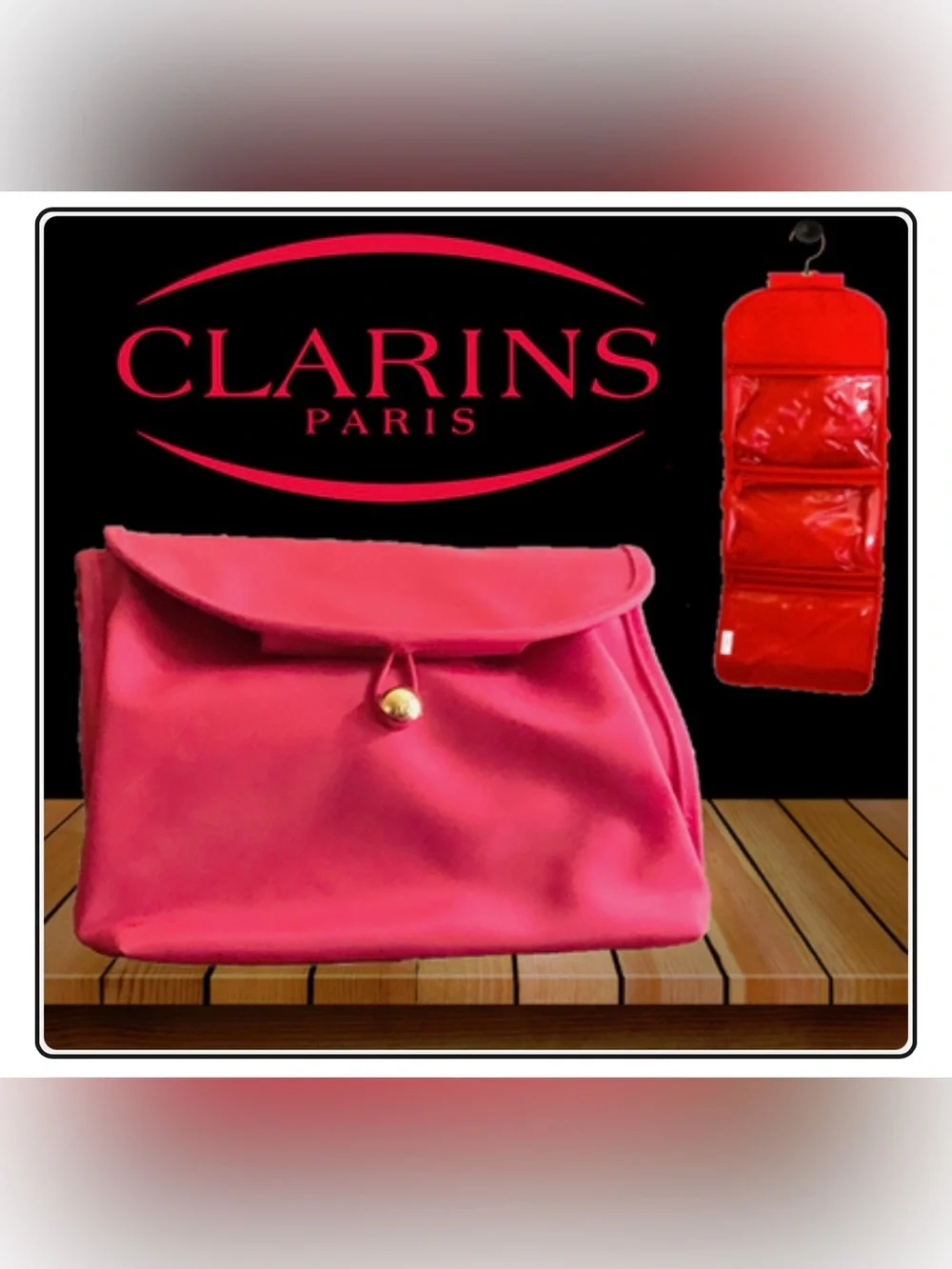 Cree Pour Clarins Paris Red Makeup Cosmetic Case Toiletry Pouch Travel Bag